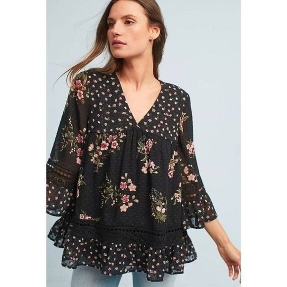 Maeve Anthropologie | Floral Swiss Dot Romantic Blouse - Picture 13 of 15
